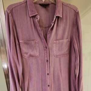 Rock & Republic Women's Button Up Roll Tab Long Sleeve Purple Shirt Size M